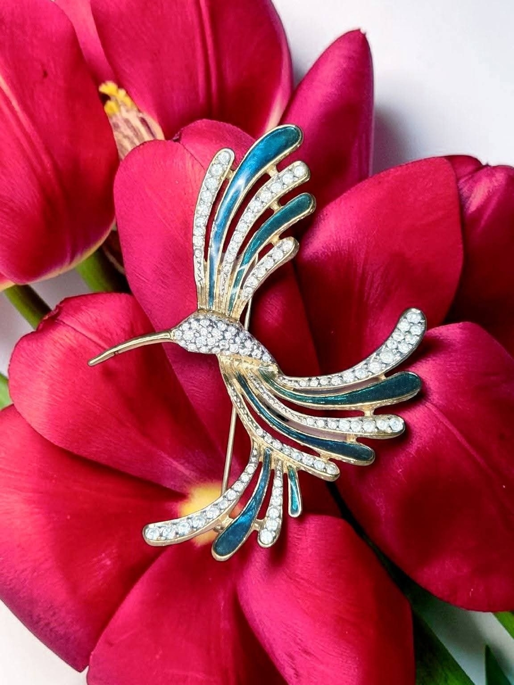 Vintage Polcini Hummingbird Brooch Unsigned